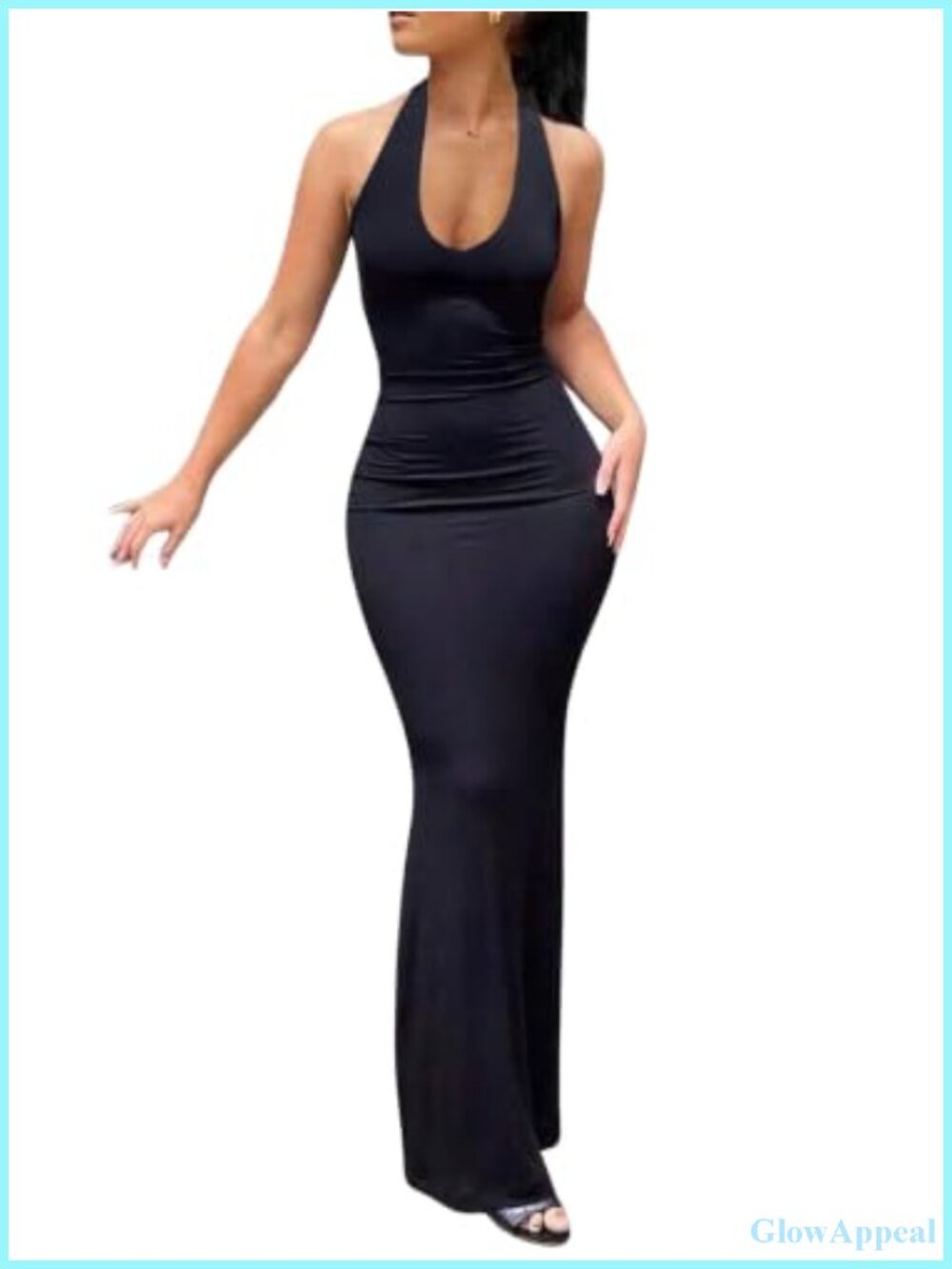 Women's Backless Halter Maxi Bodycon Dress Going Out Ruched